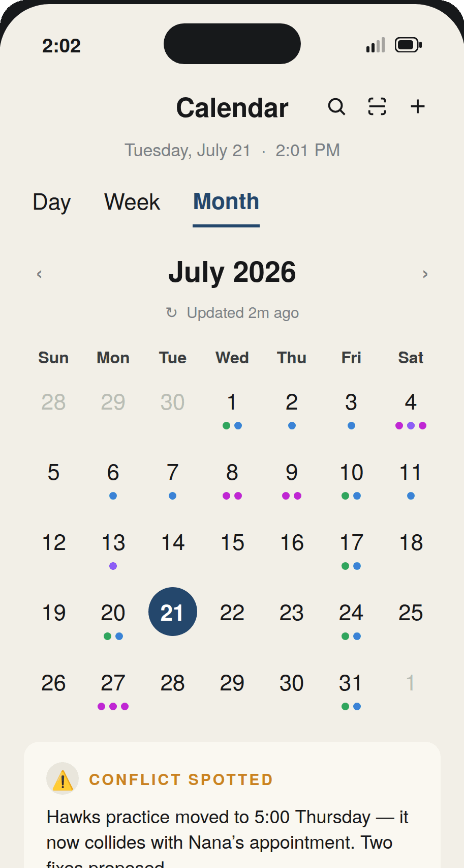 Six calendars merged into one view