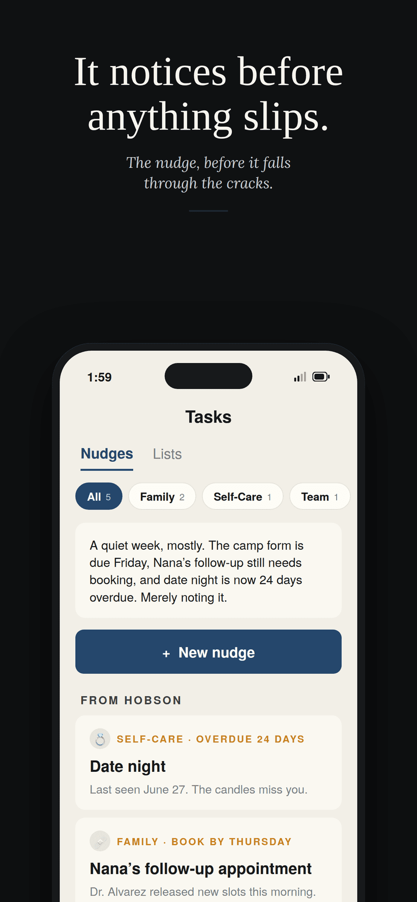 Nudges that notice before anything slips