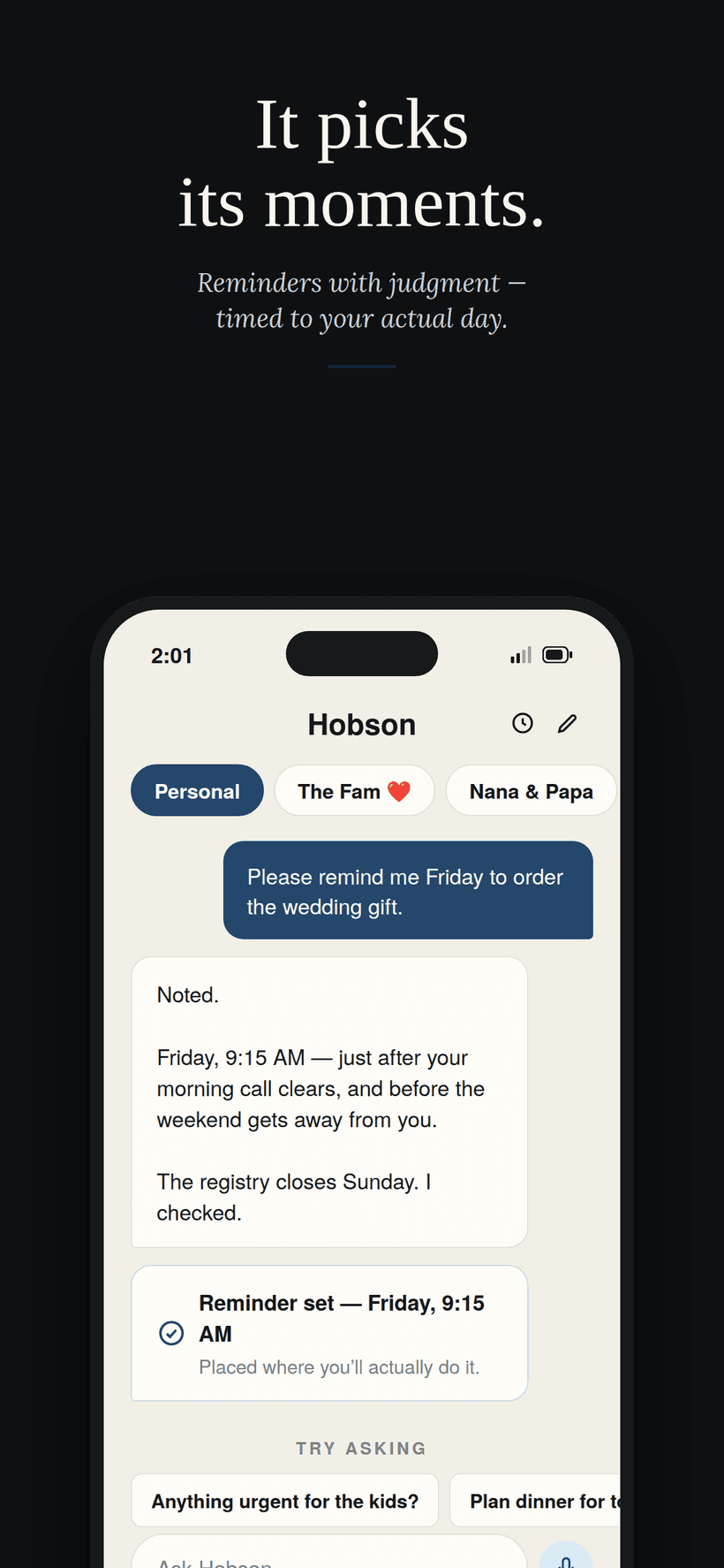 Reminders timed to your actual day